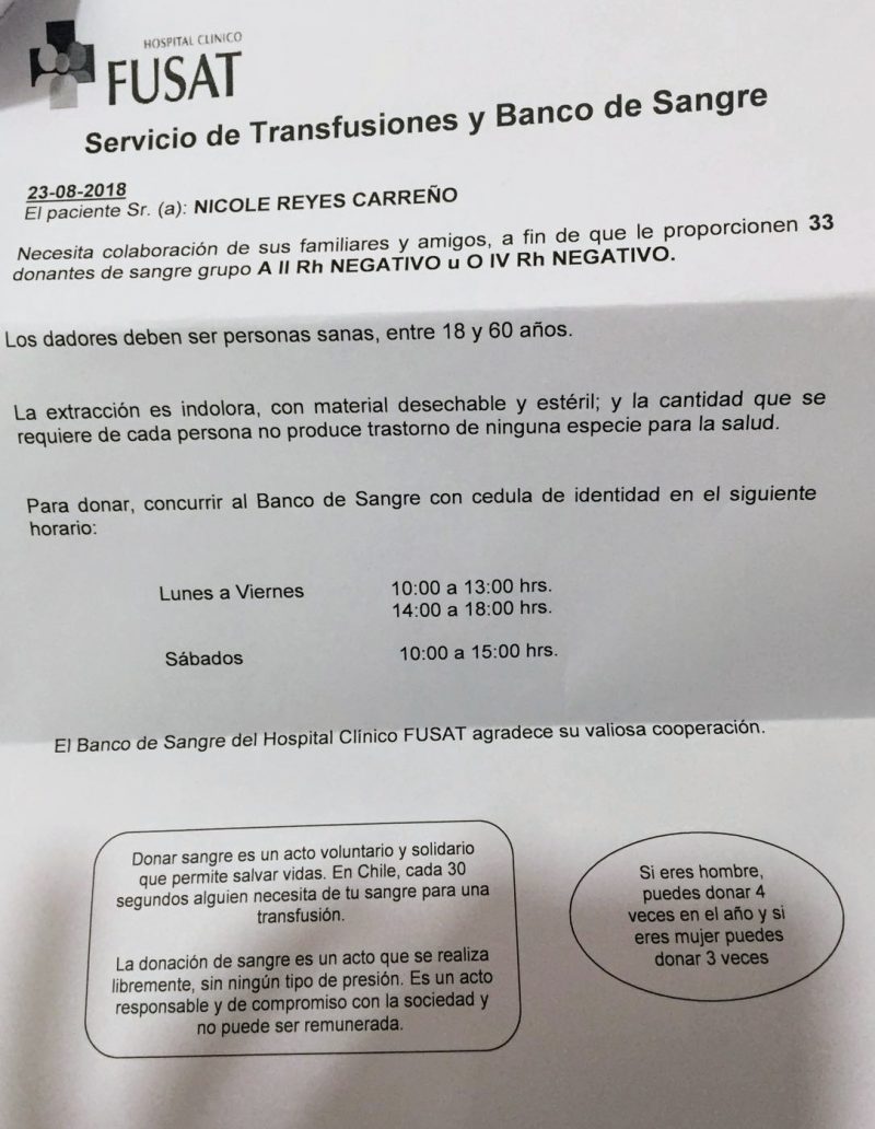 Joven mamá necesita 33 dadores de sangre con urgencia