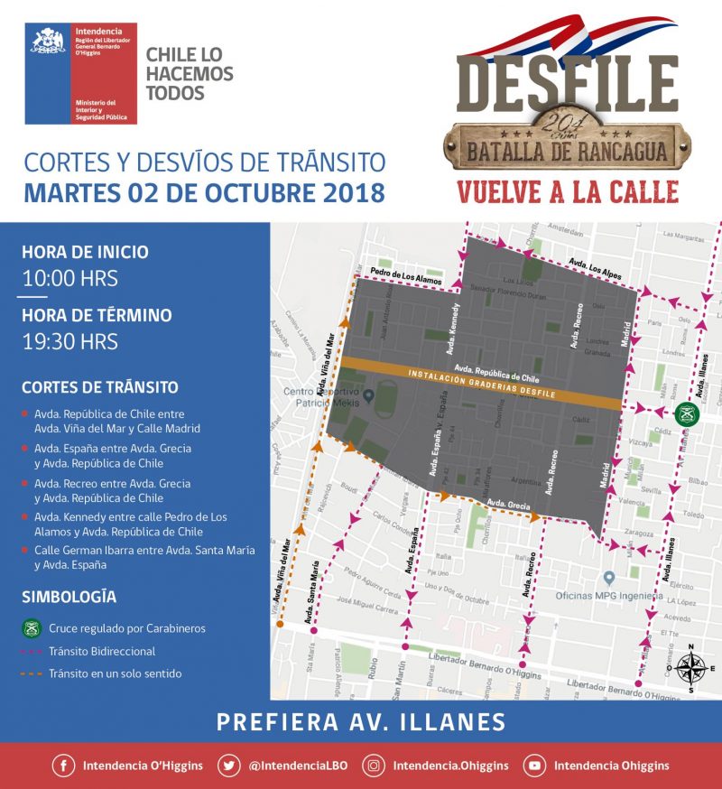 Informan cortes de transito por desfile 2 de Octubre en Rancagua