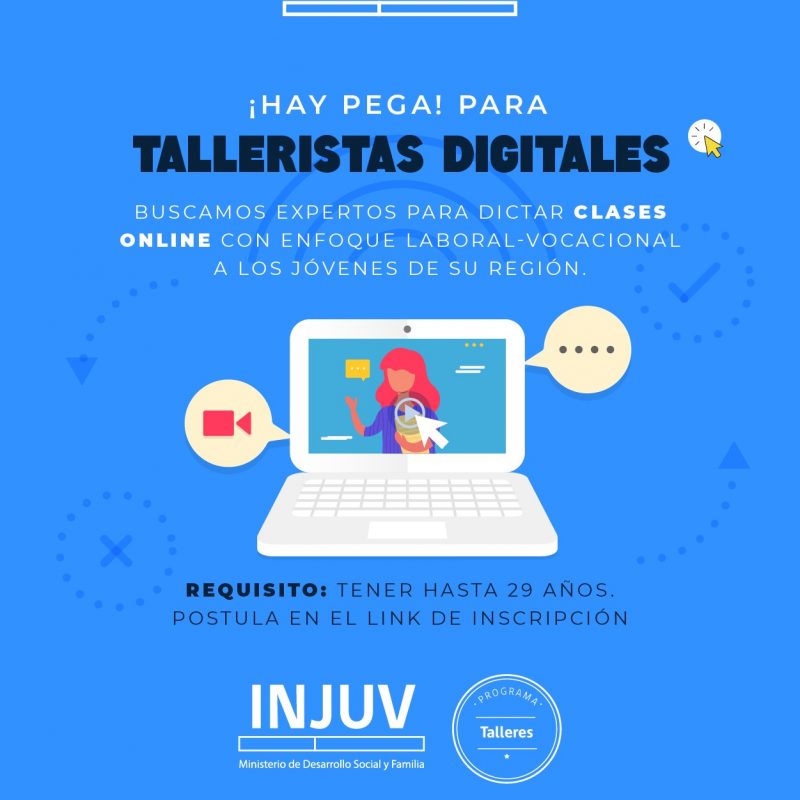 INJUV financia a talleristas online en temáticas laborales/vocacionales