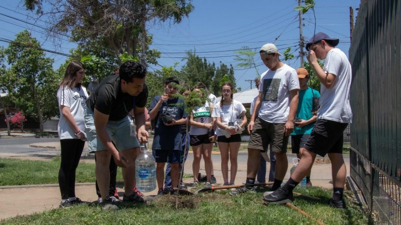 ALUMNOS DEL INSTITUTO O’HIGGINS REALIZAN PLANTACIÓN DE ÁRBOLES EN BARRIO MANUEL RODRÍGUEZ DE RANCAGUA