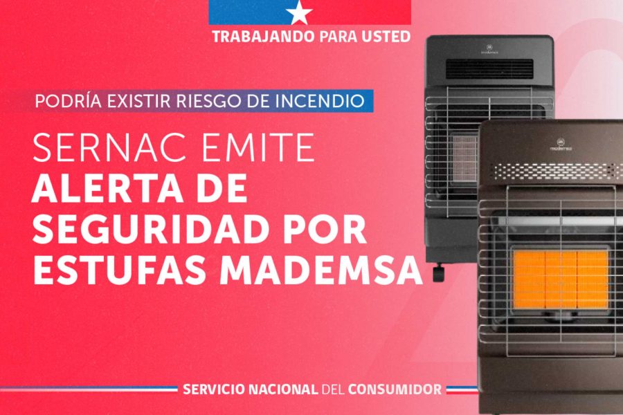 Sernac emite Alerta de Seguridad por cuatro modelos de estufas Mademsa: podría existir riesgo de incendio. Sernac emite Alerta de Seguridad por cuatro modelos de estufas Mademsa: podría existir riesgo de incendio.