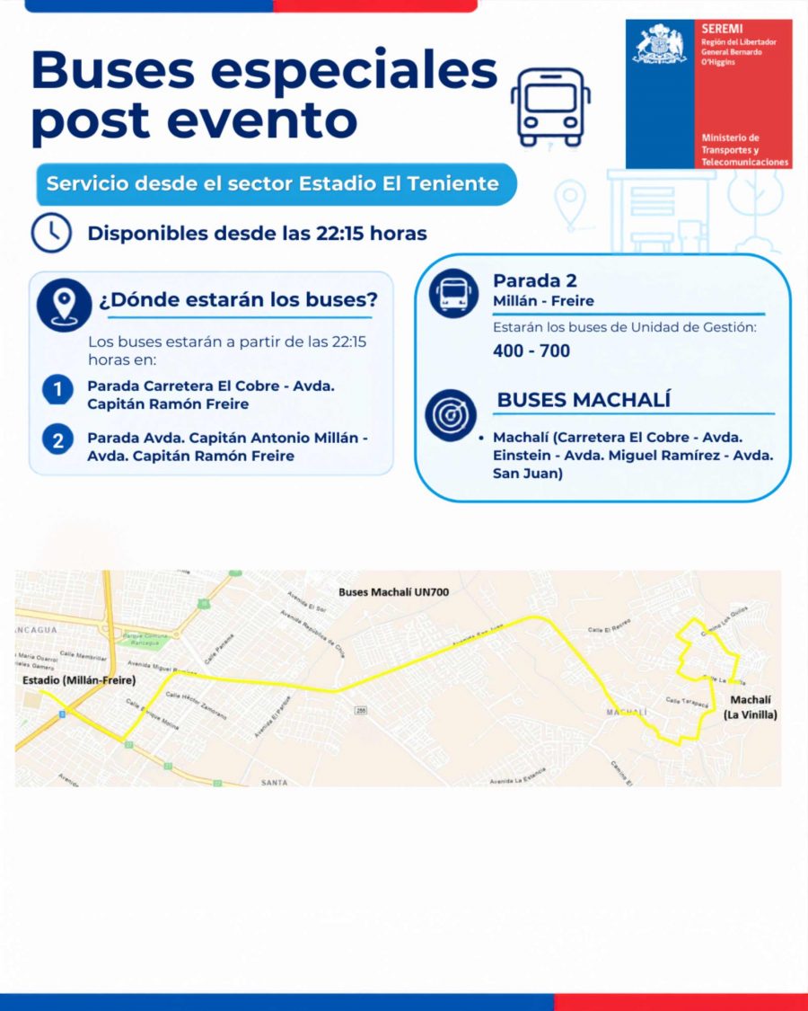 Seremi de Transportes dispone plan especial de tránsito y refuerzo de buses para el partido  entre O’Higgins y Boca Juniors